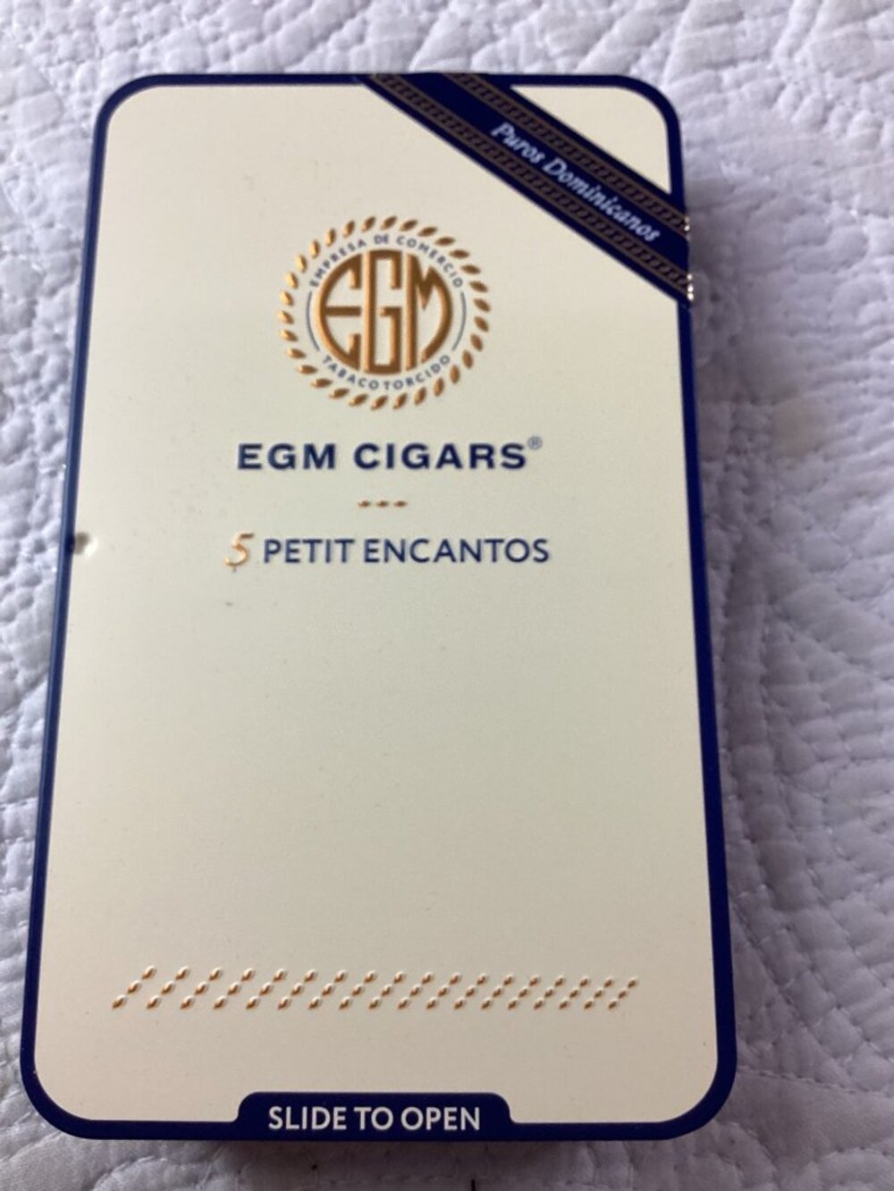 EGM Cigars Tin Box*5 Petit Encantos*Dominican*Collectible*Sliding Lid*EUC